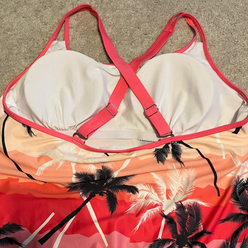 Womens Bathing Suit Top Tankini XXL Tropical Palm Trees Pink - Picture 4 of 7